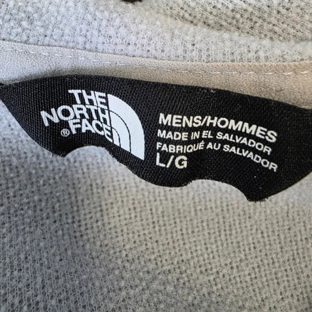 The North Face Mens Large Full Zip Hooded Jacket Heather Grey Red Logo Hiking